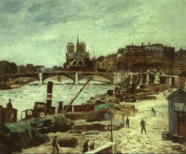 Paris, La Seine Et Notre-dame Oil Painting by Marcel Francois Leprin