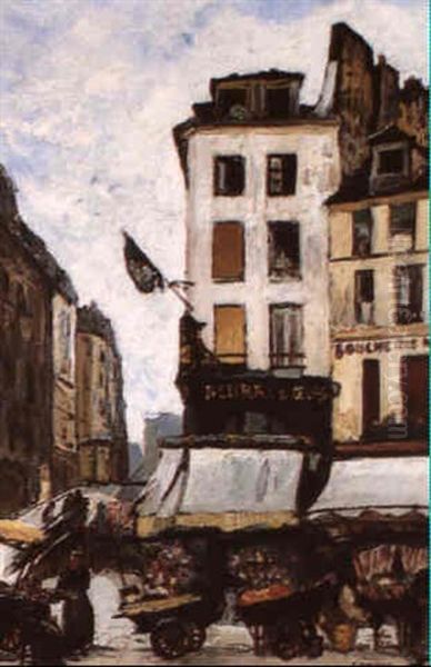 Paris, Le Vieux Quartier Des Halles Oil Painting by Marcel Francois Leprin