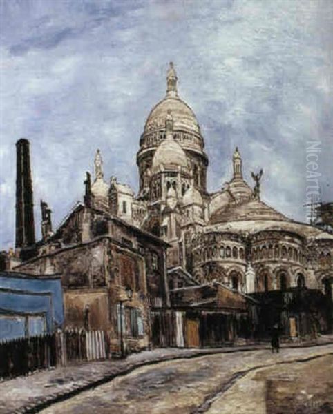 Rue Montante Aupres Du Sacre-coeur A Montmartre Oil Painting by Marcel Francois Leprin