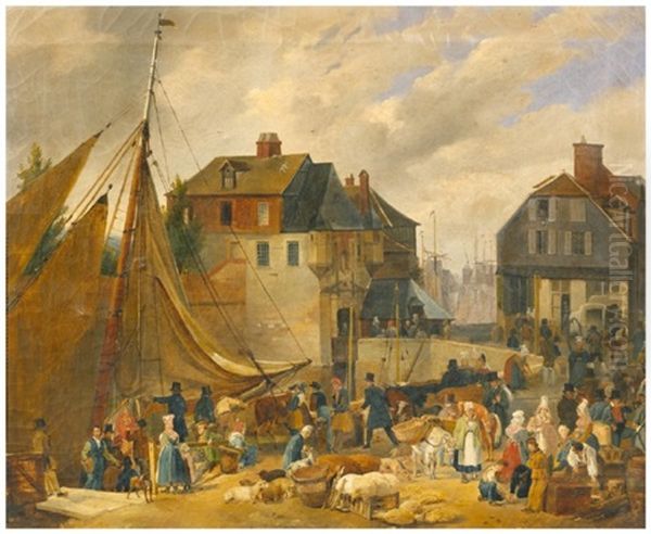 Ville Portuaire Animee De Nombreux Personnages Oil Painting by Auguste-Xavier Leprince