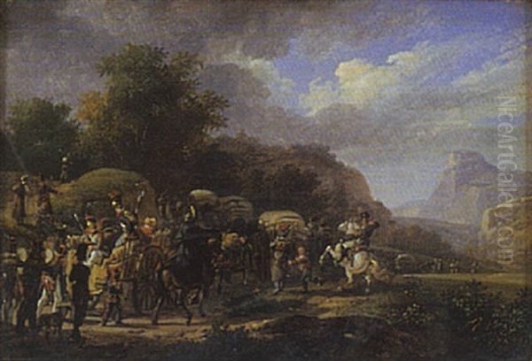 Convoi De Militaires Dans Un Paysage Montagneux Oil Painting by Auguste-Xavier Leprince