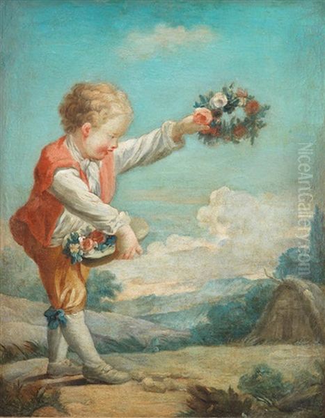 A Young Flower Vendor; And A Young Pretzel Vendor (2) Oil Painting by Jean-Baptiste Leprince