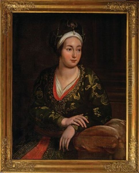 Portrait De Dame Vetue A L'orientale Oil Painting by Jean-Baptiste Leprince