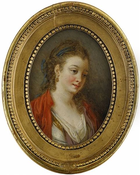 Young Girl, Hair Held By A Blue Ribbon Oil Painting by Jean-Baptiste Leprince