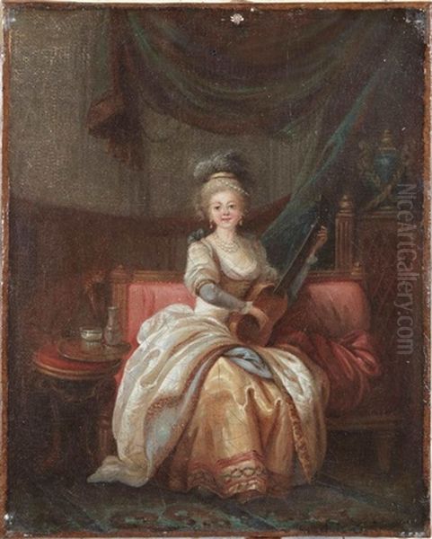 Joueuse De Guitare Sur Un Sofa Oil Painting by Jean-Baptiste Leprince