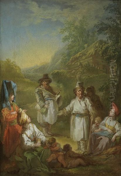 Figures In Russian Costume Oil Painting by Jean-Baptiste Leprince