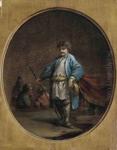 A Trompe L'oeil With A Man In Georgian Dress Oil Painting by Jean-Baptiste Leprince