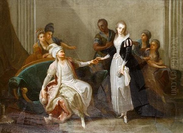 An Elegant Interior With A Turkish Gentleman Courting A Russian Lady Oil Painting by Jean-Baptiste Leprince