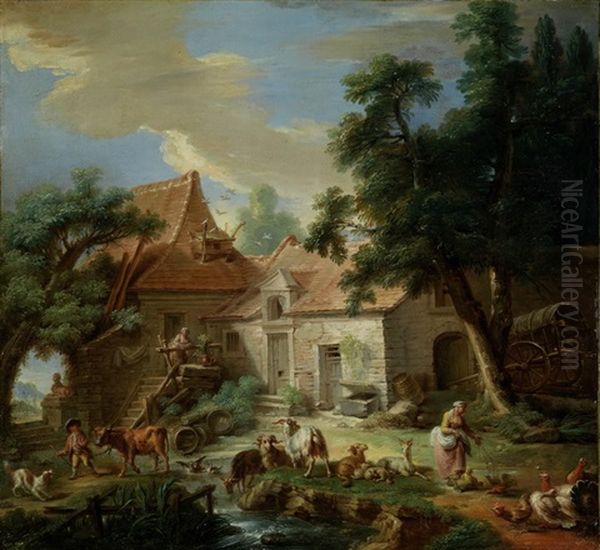 Cour De Ferme Oil Painting by Jean-Baptiste Leprince