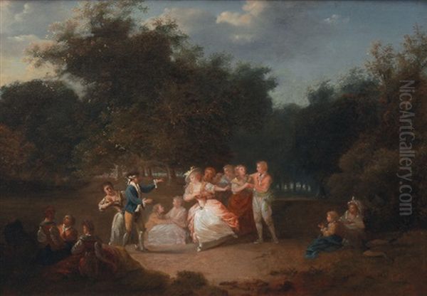 Gallant Party In A Park Oil Painting by Jean-Baptiste Leprince