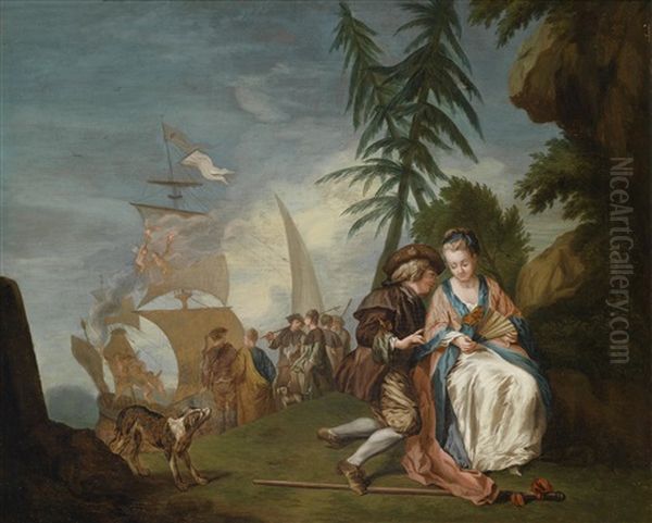 Ein Galantes Paar Vor Der Einschiffung Nach Kythera (+ Ein Landlicher Tanz; Pair) Oil Painting by Jean-Baptiste Leprince