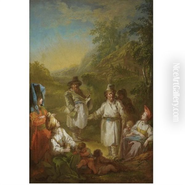 Siberian Peasants At Rest Oil Painting by Jean-Baptiste Leprince