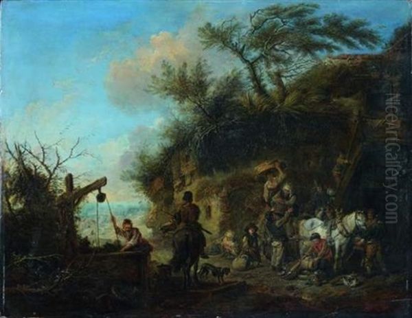 Une Ferme Russe (after Philips Wouwermans) Oil Painting by Jean-Baptiste Leprince