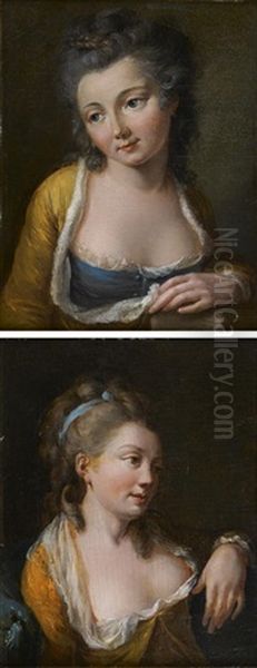 Jeunes Femmes En Buste (various Sizes; Pair) Oil Painting by Jean-Baptiste Leprince