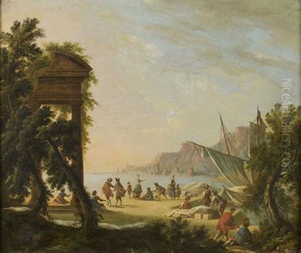 Scene Portuaire Dans Un Paysage Mediterraneen Oil Painting by Jean-Baptiste Leprince