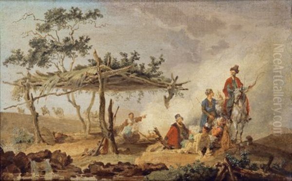 Scene De Campement Russe Oil Painting by Jean-Baptiste Leprince