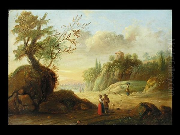 Seelandschaft Mit Figurenstaffage Oil Painting by Jean-Baptiste Leprince