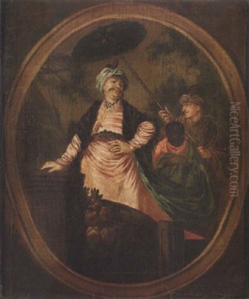 A Turk Attended By Pages Oil Painting by Jean-Baptiste Leprince