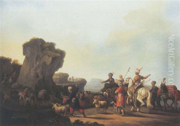 Une Caravane D'orientaux Dans Un Paysage Rocheux Oil Painting by Jean-Baptiste Leprince