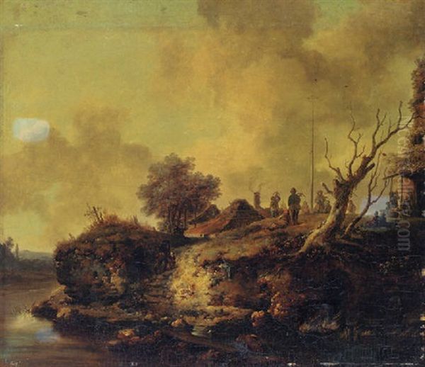 A River Landscape With Sportsman Shooting At A Popinjay On The Bank Oil Painting by Jean-Baptiste Leprince