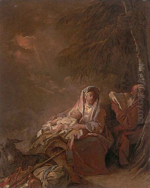 The Rest On The Flight Into Egypt Oil Painting by Jean-Baptiste Leprince