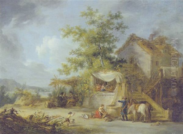 A Halt At An Inn Oil Painting by Jean-Baptiste Leprince