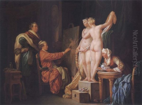 A Painter With Models In His Studio Oil Painting by Jean-Baptiste Leprince