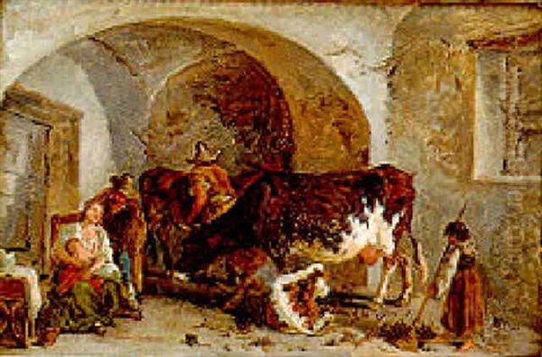 Esquisse D'interieur De Ferme Oil Painting by Jean-Baptiste Leprince