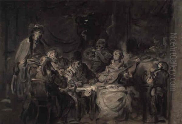 A Turquerie: Elegant Figures Seated At A Table Listening To Music Oil Painting by Jean-Baptiste Leprince