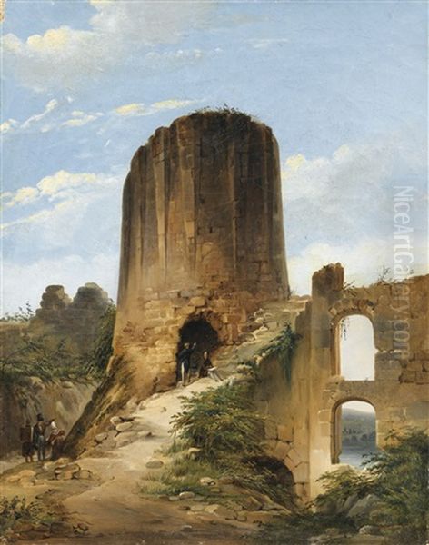 Jeune Artiste Peignant Au Pied Du Donjon De Chateau Gaillard Oil Painting by Robert Leopold Leprince