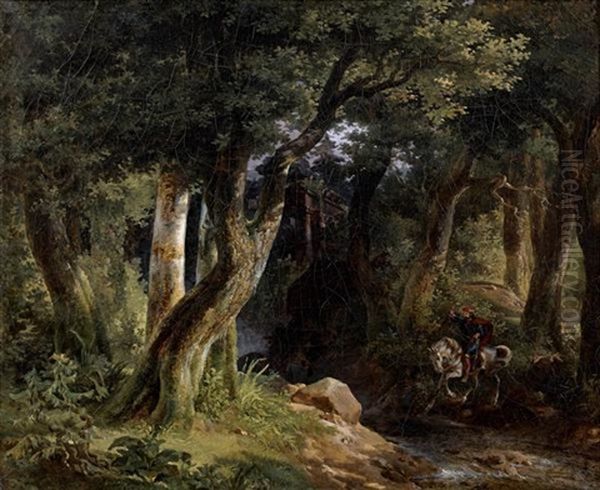 Charlemagne, Egare Dans La Foret, Decouvre Les Eaux D'aix-la-chapelle Oil Painting by Robert Leopold Leprince