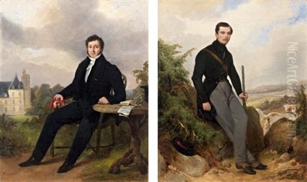 Portrait Du Jeune Dautricourt De Lartigny Et Portrait D'antoine Claude Jean Dautricourt De Lartigny (pair) Oil Painting by Robert Leopold Leprince