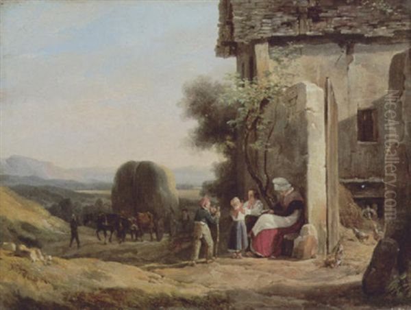 Familie Vor Der Farm Oil Painting by Robert Leopold Leprince