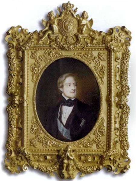 Henri, Comte De Chambord, In Black Coat, Maroon Waistcoat And White Shirt With Turquoise Dress Studs Linked With Gold Chain, Knotted Black Cravat by Hippolyte Joseph Lequeutre