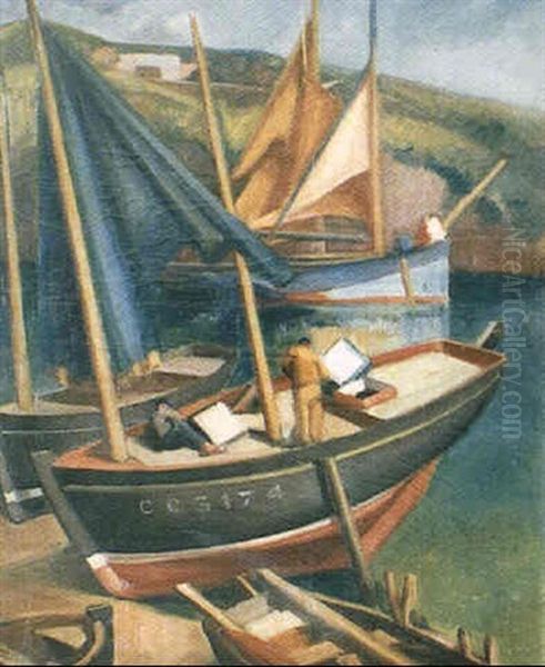 Barques De Peche A Doelan Oil Painting by Jules Leray