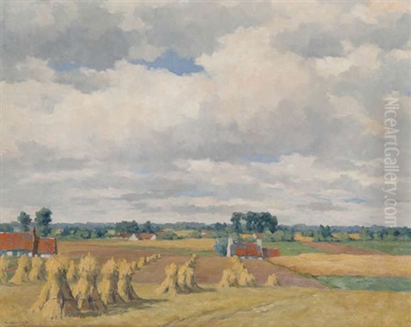 Paysage Estival Avec Tas De Foin Oil Painting by Karel Van Lerberghe