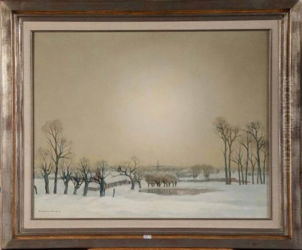 Paysage Enneige Au Moulin A Vent Oil Painting by Karel Van Lerberghe