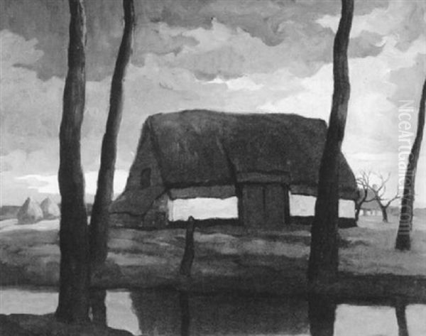 Boerderij Aan De Leie Oil Painting by Karel Van Lerberghe