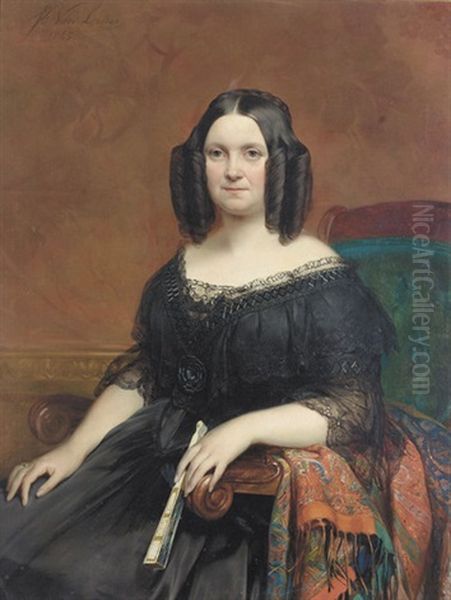 Portrat Einer Dame In Schwarzem Spitzenkleid Oil Painting by Joseph Henri Francois Van Lerius