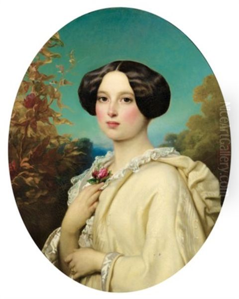 Portrait De Jeune Fille Oil Painting by Joseph Henri Francois Van Lerius