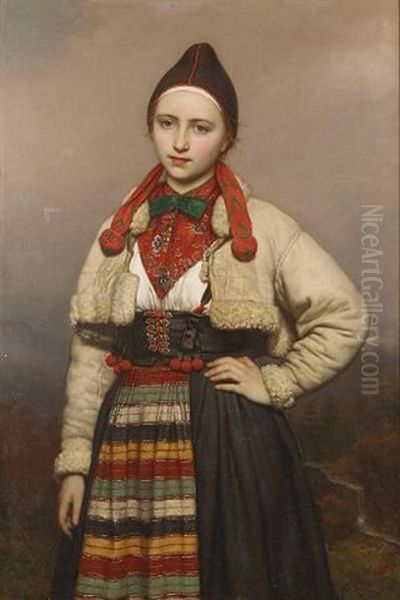 Jeune Fille De La Paroisse De Rattvik Dans Dalarne (les Vallees), Suede Oil Painting by Joseph Henri Francois Van Lerius