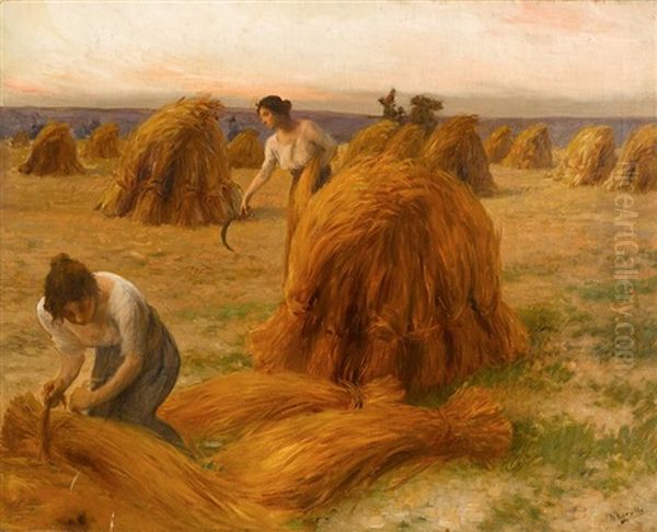 Harvesting Oil Painting by Henry Lerolle