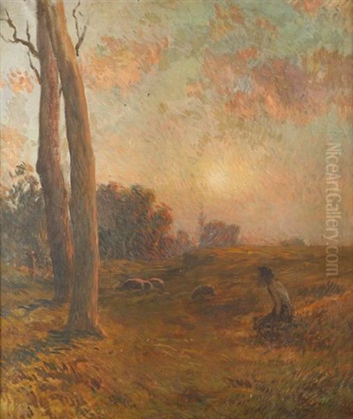 Prairie Au Crepuscule Oil Painting by Henry Lerolle