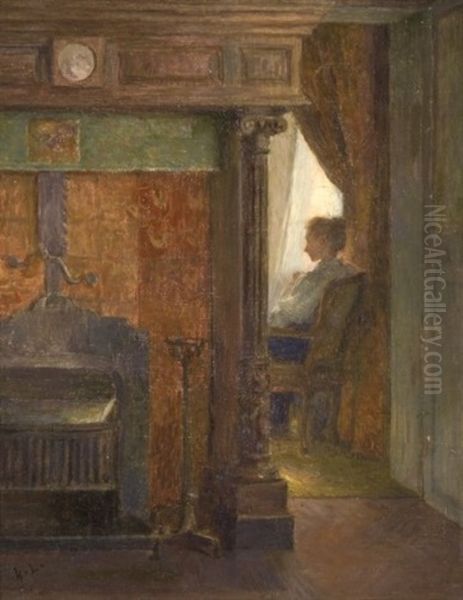 Jeune Femme Assise Devant La Fenetre Dans Un Interieur Oil Painting by Henry Lerolle