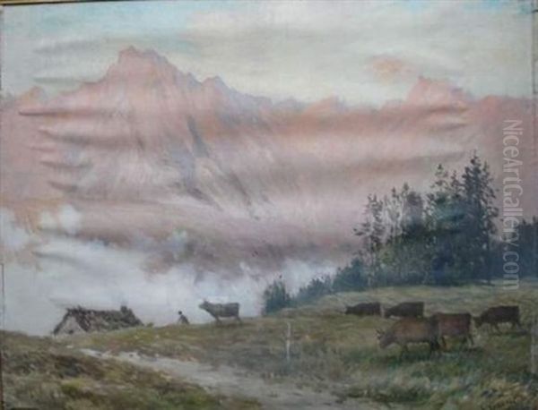 Vaches Au Paturage Oil Painting by Henry Lerolle