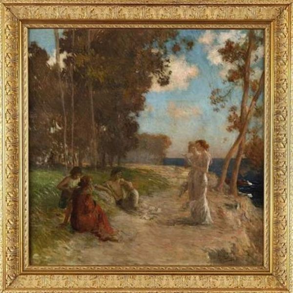 Jeunes Femmes En Bord De Riviere Oil Painting by Henry Lerolle