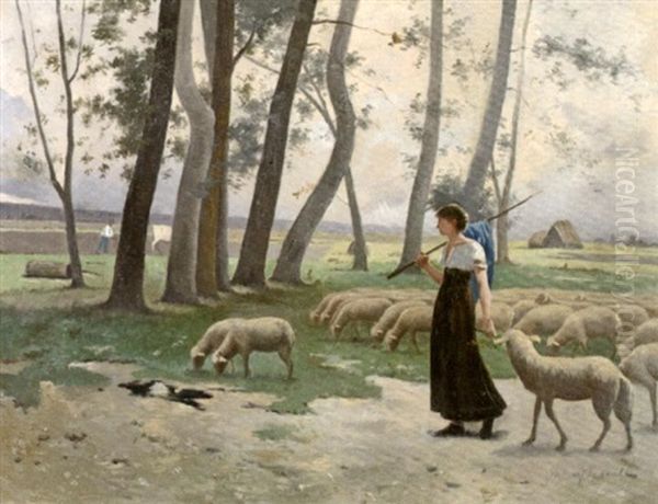 La Gardienne De Moutons Oil Painting by Henry Lerolle