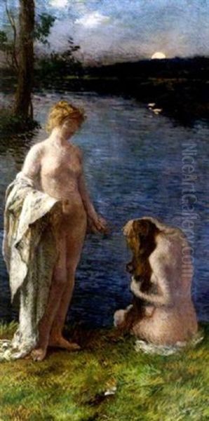 Jeunes Femmes Au Bain Au Coucher Du Soleil Oil Painting by Henry Lerolle