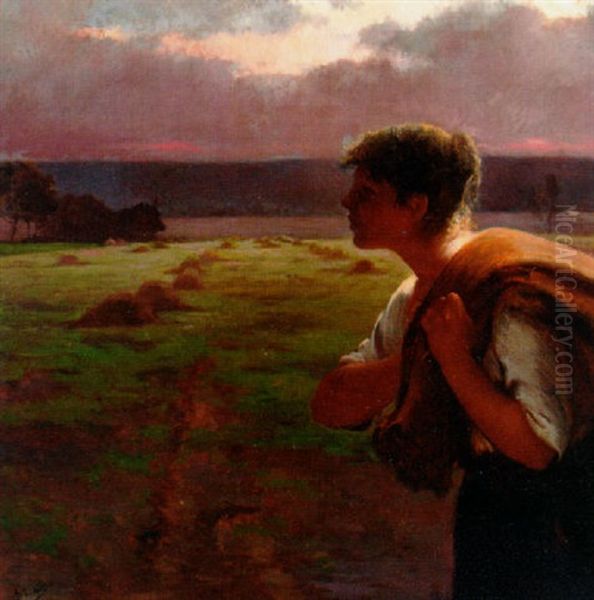 Returning Home At Dusk Oil Painting by Henry Lerolle