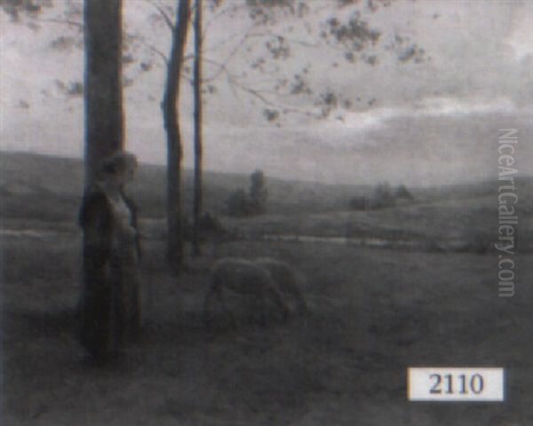 Maiden In A Landscape With Sheep by Henry Lerolle